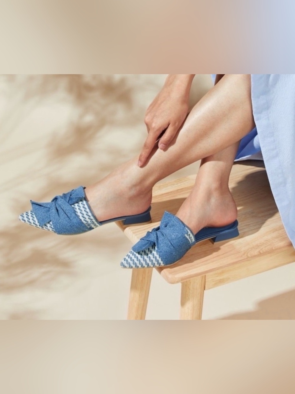 VIVAIA Yaffa Pointed Toe Knot Mule Denim Strupe blue/white stripe EU40/9 slip on